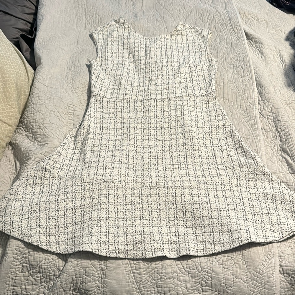 White with black stitching loft dress